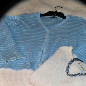 Land's End blue/white striped cardigan